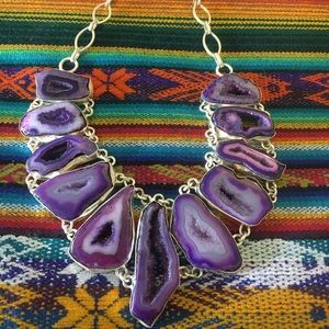 Purple Druzy Agate Necklace - Sterling Silver